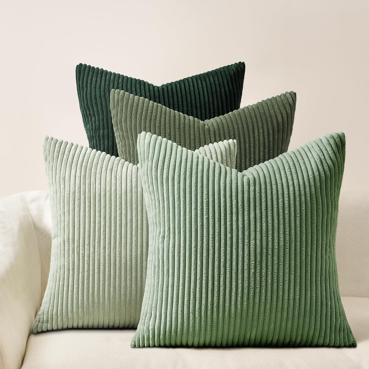 Topfinel Fall Burnt Orange Decorative Throw Pillows Covers 18x18 Inch Set of 4,Yellow Green Gradient Series Corduroy Striped Square Pillow Case,Western Modern Cushion Cover for Couch Sofa Bedroom