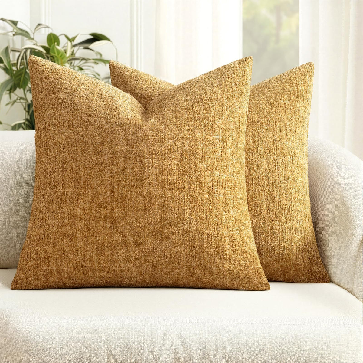 MIULEE Couch Pillow Covers Textured Chenille Home Decor 18x18 Beige