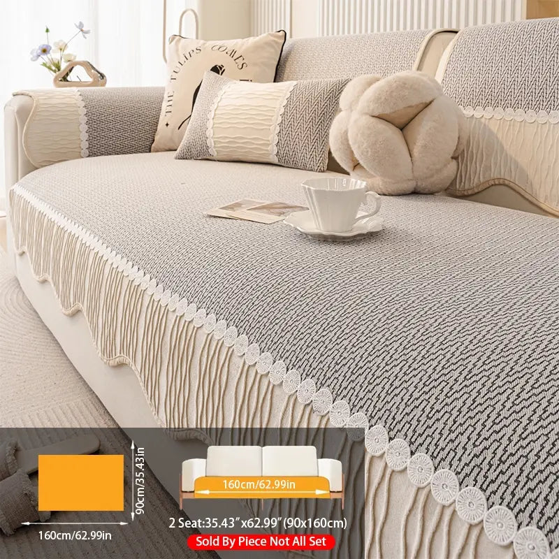 French Cream Snow Nourish Sofa Cushion, Non-Slip Cat Scratch Resistant, All-Season Use, Reusable Sofa Cover Seat Pad