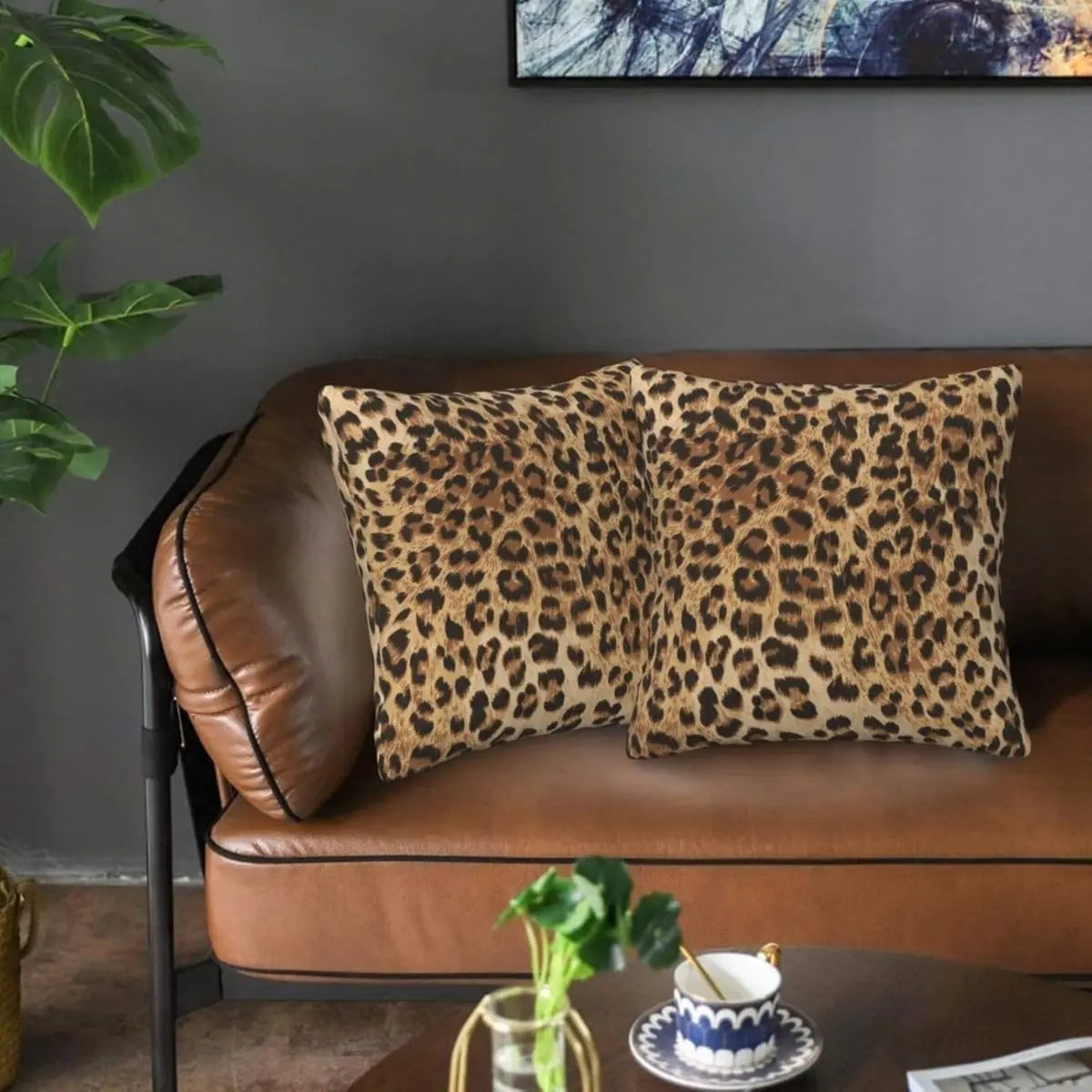 Plush Animal Cushion Covers (2-Pack, 18in x 18in) - Bold Leopard Look, Machine Washable, Wash-Safe Print, Hidden Zipper for Seamless Zip Look, Boho Safari Couch Living Room Decor
