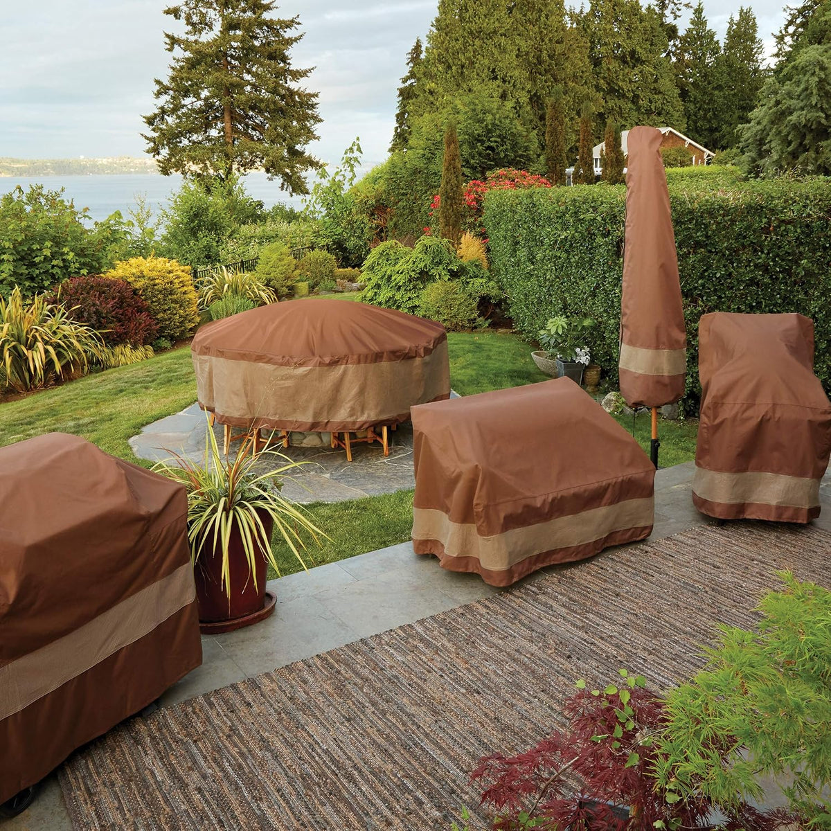 DUCKCOVERS Ultimate Patio Sofa Cover, 104"W x 40"D x 35"H, Mocha Cappuccino Patio Furniture Covers