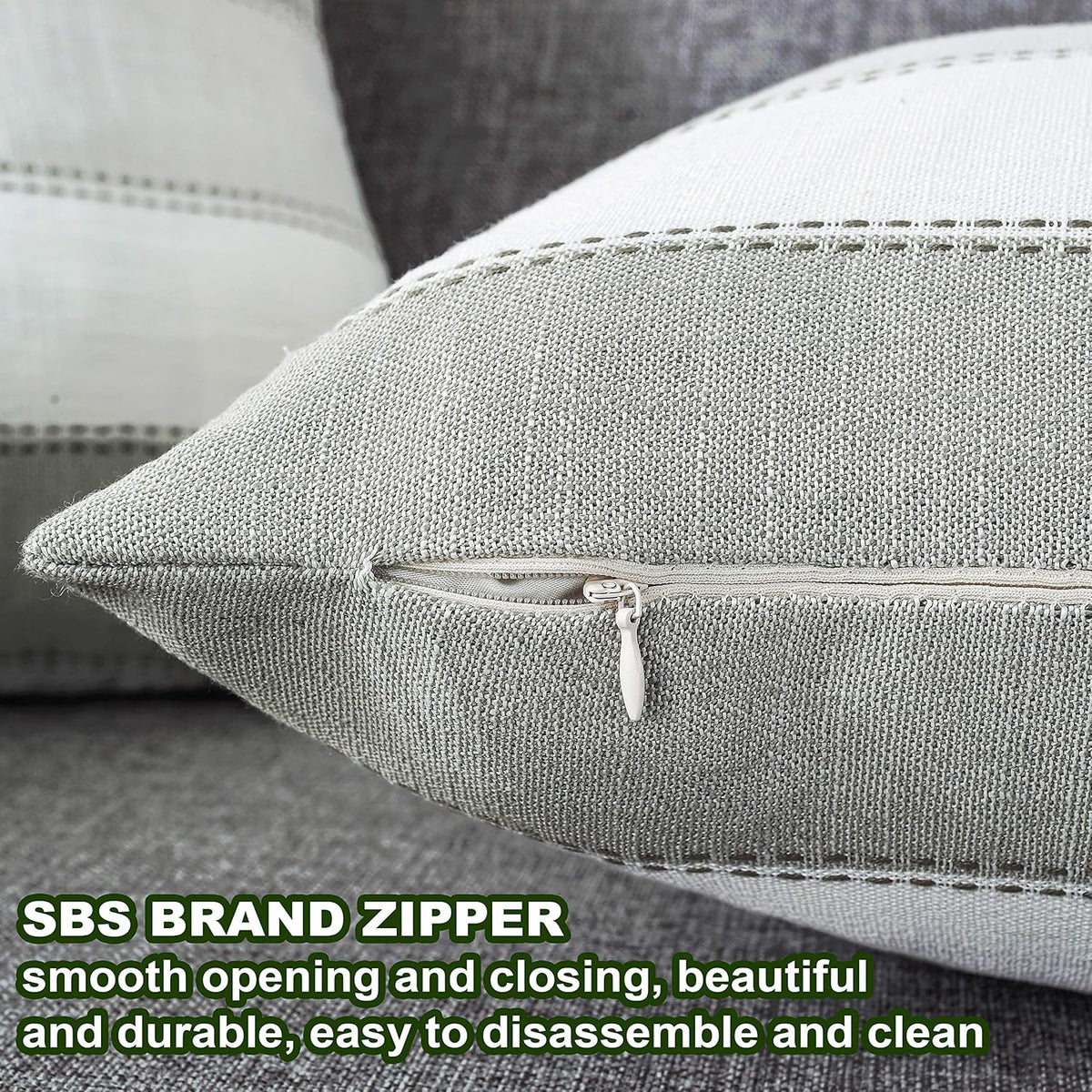 AmHoo Pack of 2 Farmhouse Stripe Check Throw Pillow Covers Set Case Cotton Linen Decorative Pillowcases Cushion Cover for Couch Bench Sofa 18x18Inch Dark Grey Beige