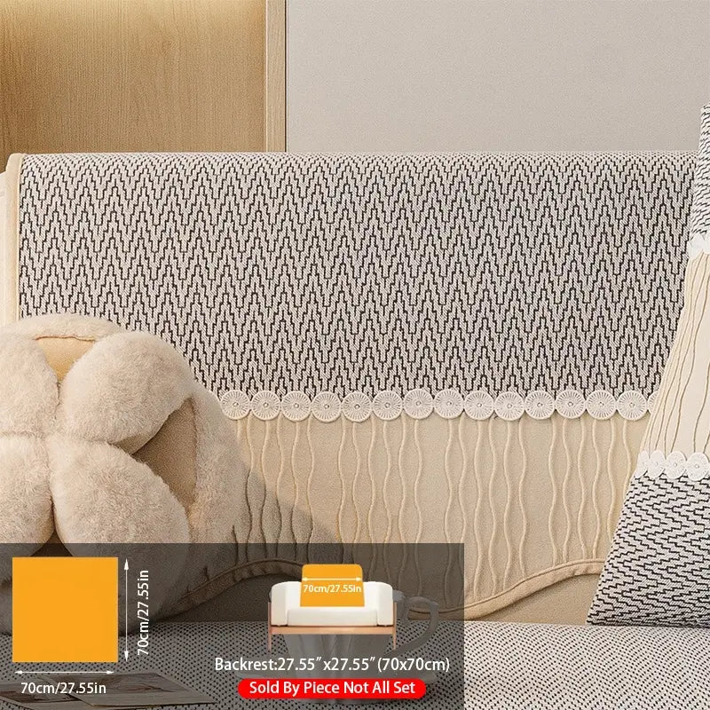 French Cream Snow Nourish Sofa Cushion, Non-Slip Cat Scratch Resistant, All-Season Use, Reusable Sofa Cover Seat Pad