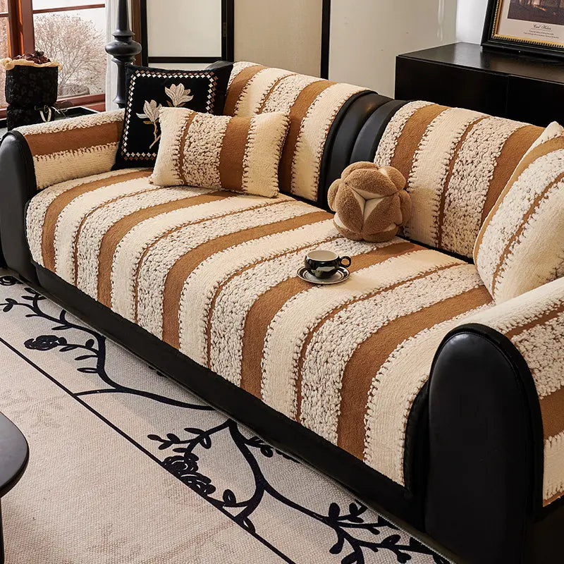 【SlumberHome】 Solid Color Quilted Sofa Cover - 1 Count Soft Couch Cover for Sofa, Non-slip Cushion Protector for Home Living Room, Bedroom