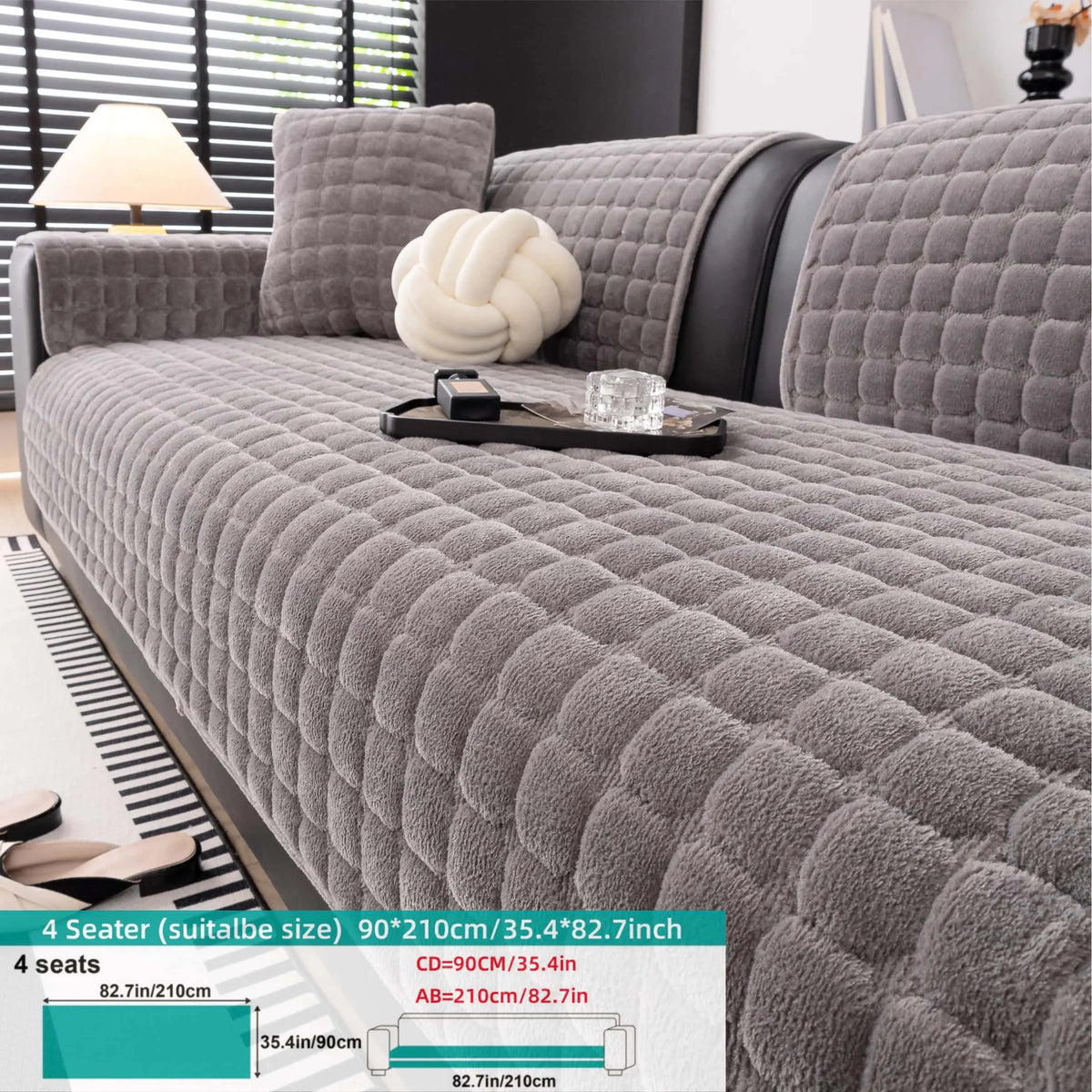 Solid colour Thick Plush Sofa couch cover, 1 PC Quilted Non Slip Washable Couch Cushion Cover Pad, Pet-Friendly Soft Velvet Sofa Protector, for Armchair, Loveseat, Sectional & Multi-Seater Sofas, Modern Cozy Living Room Decor, Sofa Slipcover.