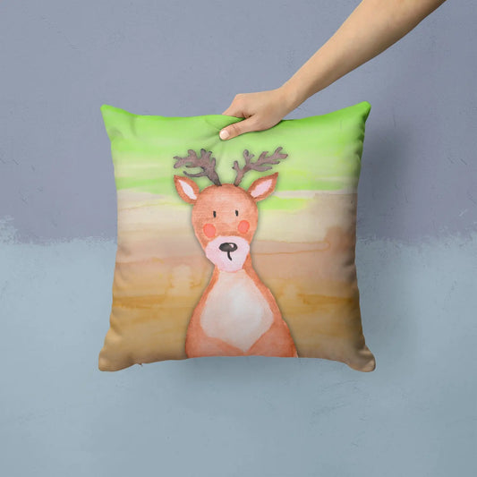 Deer Watercolor Decorative Throw Pillow 14x14 Indoor Outdoor Accent Cushion, Fabric Cover with Insert for Sofa, Bed, Porch & Living Room