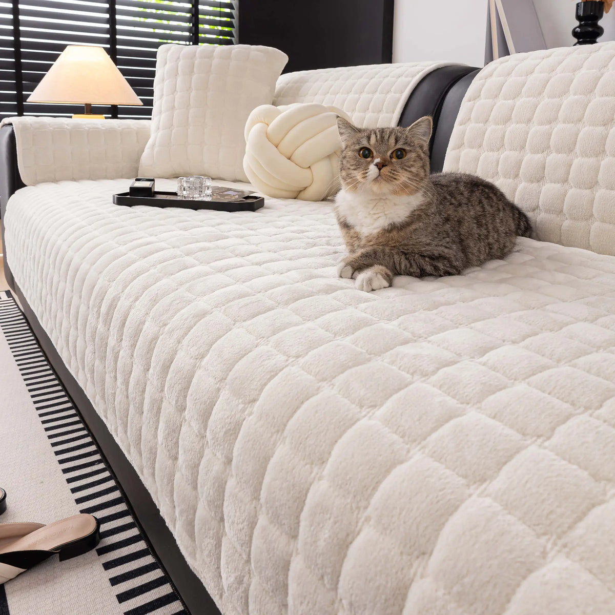 Solid colour Thick Plush Sofa couch cover, 1 PC Quilted Non Slip Washable Couch Cushion Cover Pad, Pet-Friendly Soft Velvet Sofa Protector, for Armchair, Loveseat, Sectional & Multi-Seater Sofas, Modern Cozy Living Room Decor, Sofa Slipcover.