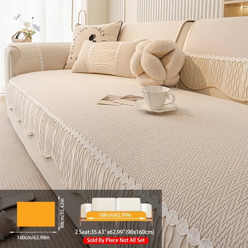 French Cream Snow Nourish Sofa Cushion, Non-Slip Cat Scratch Resistant, All-Season Use, Reusable Sofa Cover Seat Pad