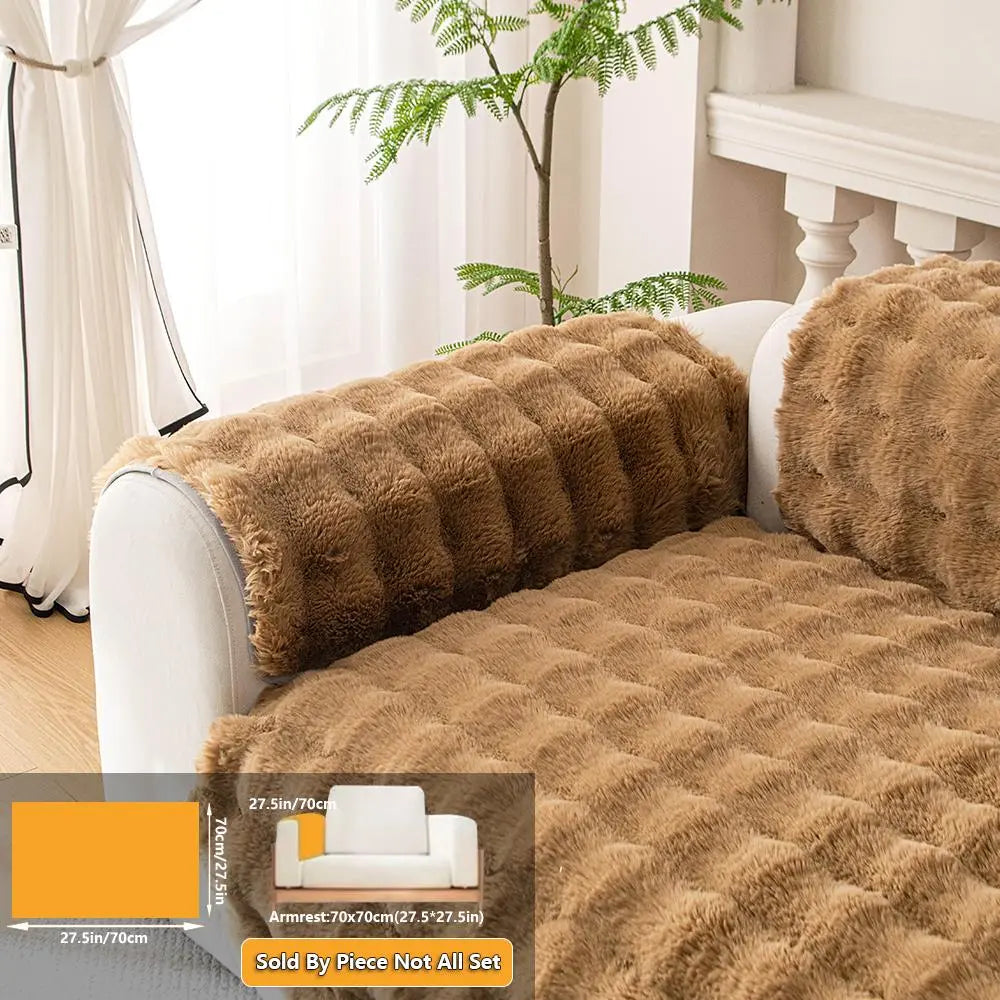 1pc Autumn Winter Faux Rabbit Fur Long Hair Sofa Cushion, Modern Luxury Thick Plush Sofa Cover for 4 Seat Couch, Pet Friendly Home Decor