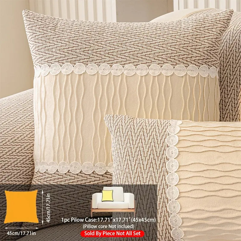 French Cream Snow Nourish Sofa Cushion, Non-Slip Cat Scratch Resistant, All-Season Use, Reusable Sofa Cover Seat Pad
