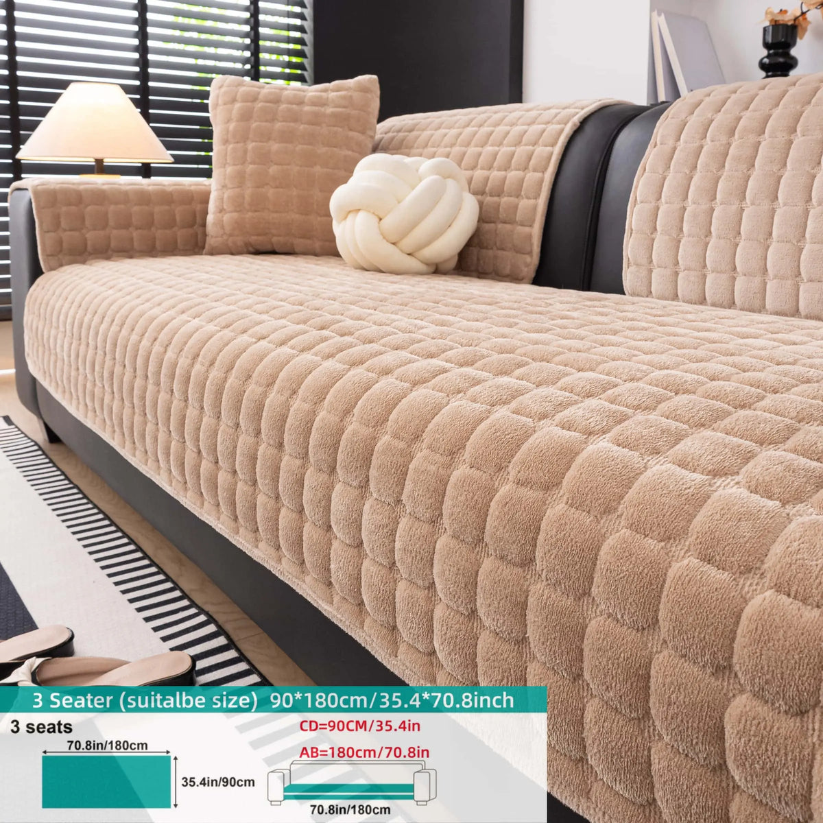 Solid colour Thick Plush Sofa couch cover, 1 PC Quilted Non Slip Washable Couch Cushion Cover Pad, Pet-Friendly Soft Velvet Sofa Protector, for Armchair, Loveseat, Sectional & Multi-Seater Sofas, Modern Cozy Living Room Decor, Sofa Slipcover.