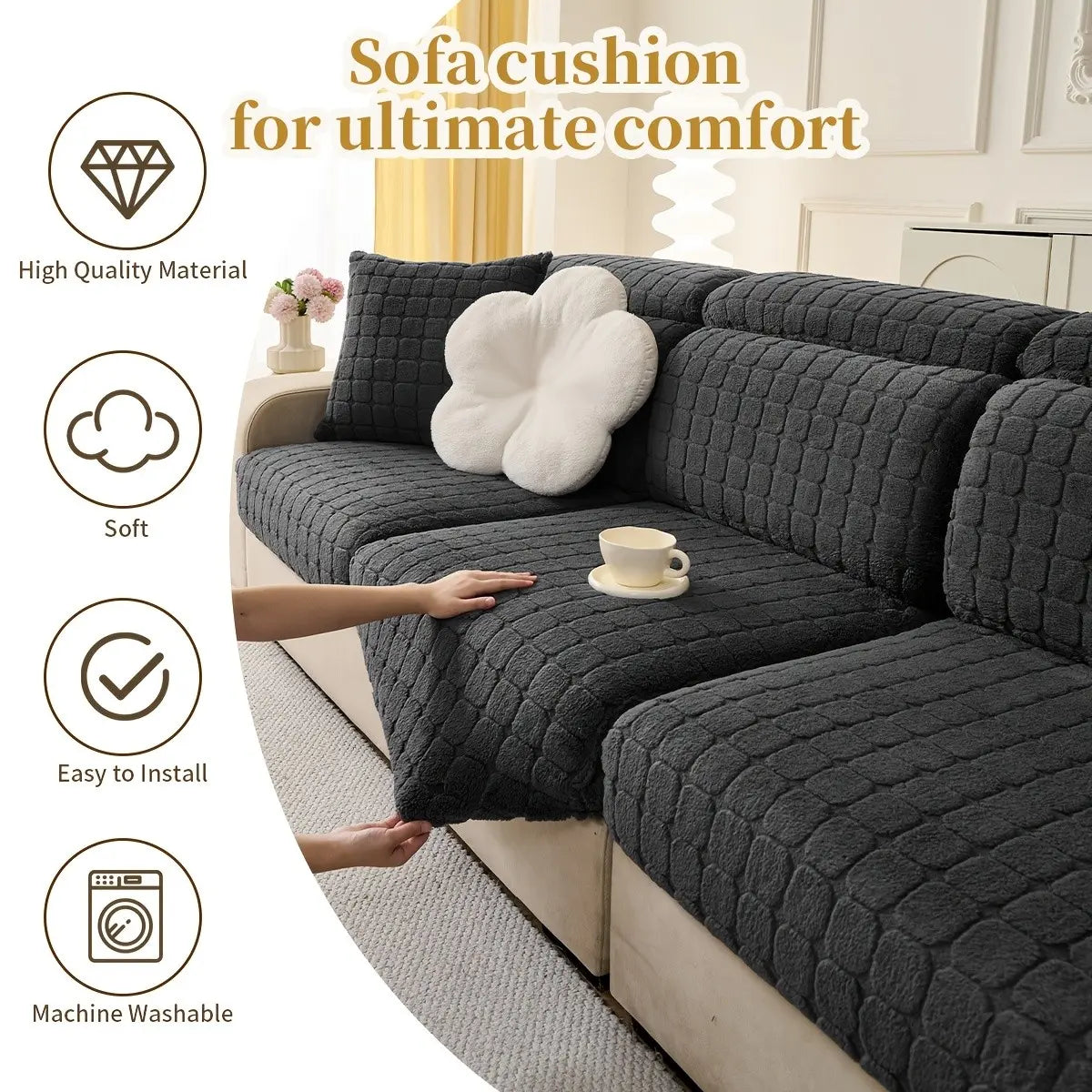 Elastic Couch Cover with Drawstring Design, Soft Removable Washable Sofa Pad, Dust-Proof Anti-Slip Split Sofa Set, Sofa Slipcover
