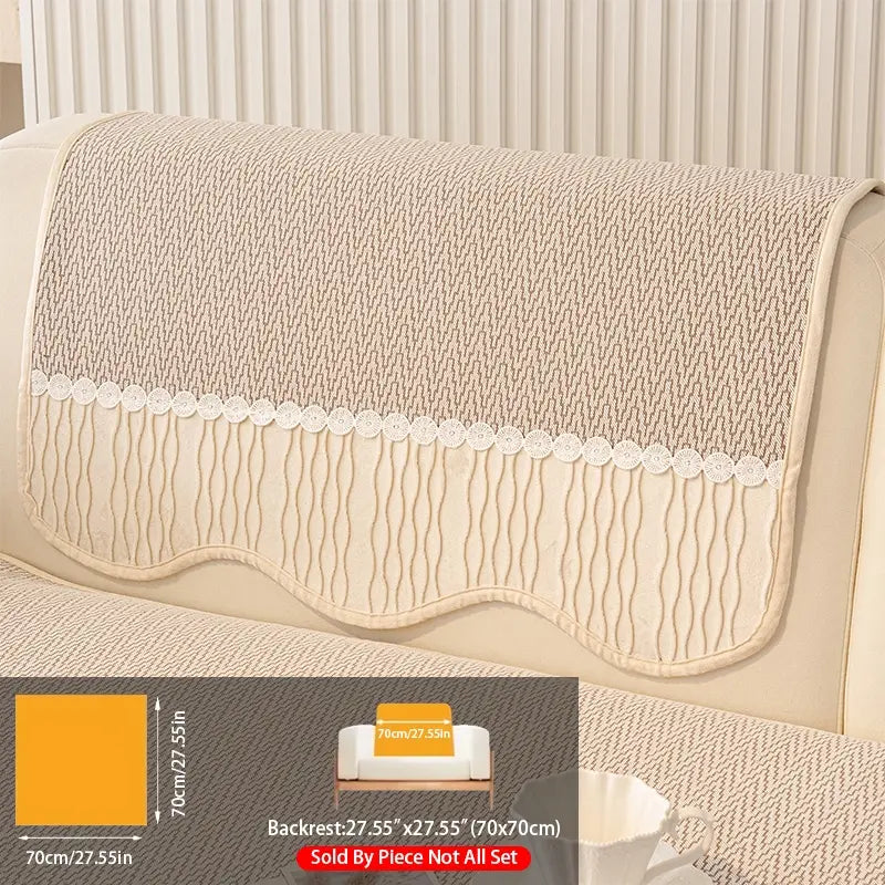 French Cream Snow Nourish Sofa Cushion, Non-Slip Cat Scratch Resistant, All-Season Use, Reusable Sofa Cover Seat Pad