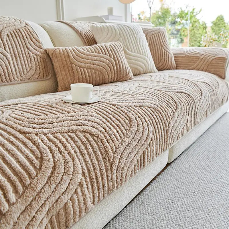 【SlumberHome】 Solid Color Quilted Sofa Cover - 1 Count Soft Couch Cover for Sofa, Non-slip Cushion Protector for Home Living Room, Bedroom