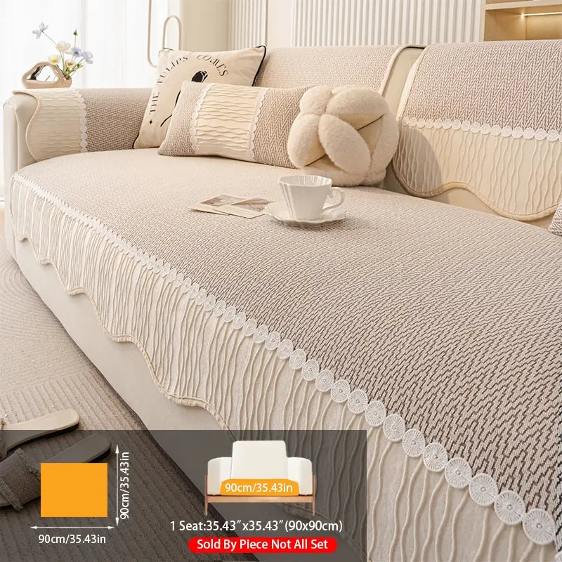 French Cream Snow Nourish Sofa Cushion, Non-Slip Cat Scratch Resistant, All-Season Use, Reusable Sofa Cover Seat Pad