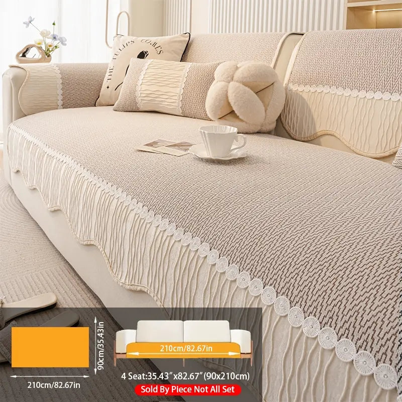 French Cream Snow Nourish Sofa Cushion, Non-Slip Cat Scratch Resistant, All-Season Use, Reusable Sofa Cover Seat Pad