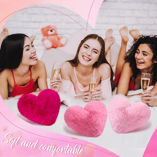 6-Pack Synthetic Faux Heart Shape Love Theme Cushions, Fluffy Home Decor Items (11.8 x 11 x 2.7 inches) - Cute Look Bright Candy Color Pillows for Bed, Sofa (Rose Red, Light Pink)
