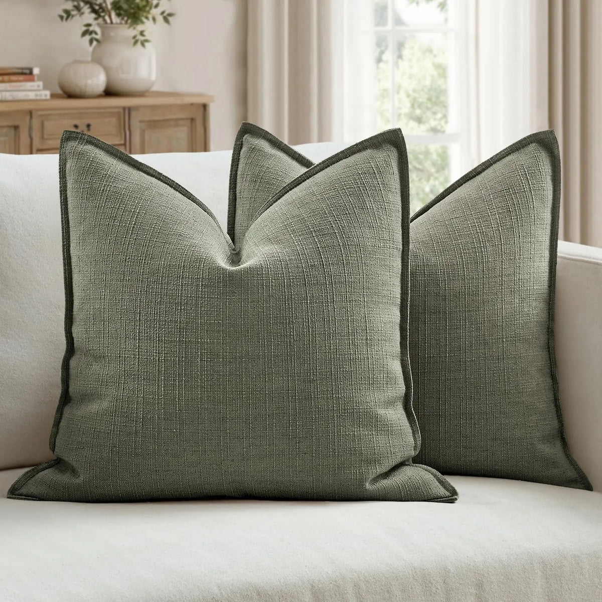 2-Pack 26x26 Natural Linen Euro Sham Pillow Covers - Thick Textured Cushion Slipcovers with Hidden Smooth Zipper, Machine Washable, Luxurious Hotel-Style Look for Modern Farmhouse Bed Decor, Neutral Household Textile Accessories