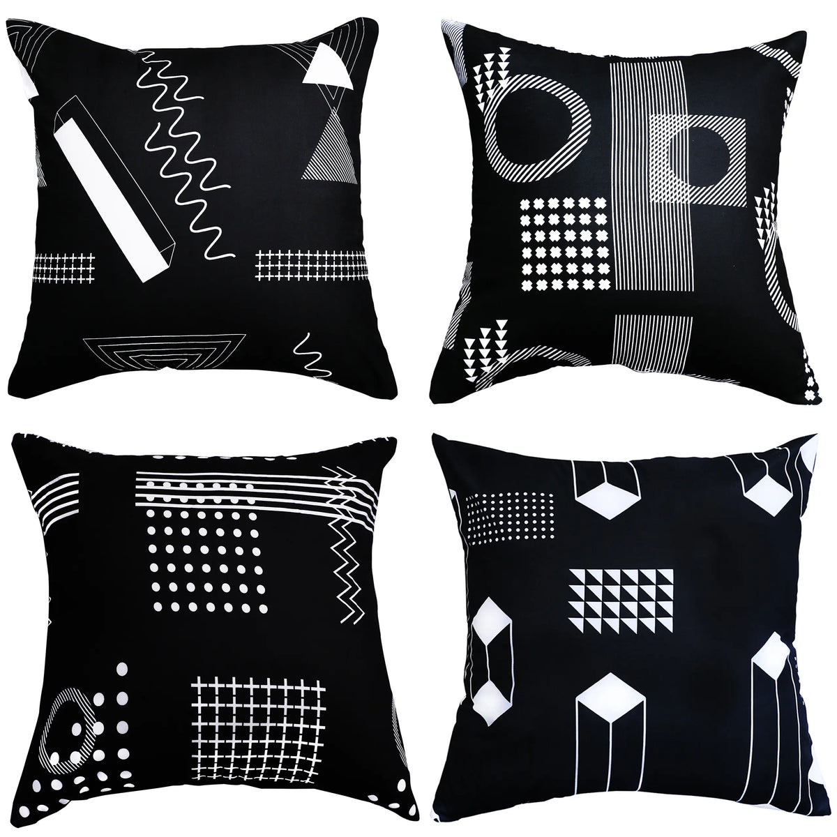 BEDSUM 45x45cm Set of 4 Modern Geometric Print Throw Pillow Covers, Double-Sided Soft Bold Pattern Fade-Proof Decorative Cases for Couch/Sofa, Living Room Accessories