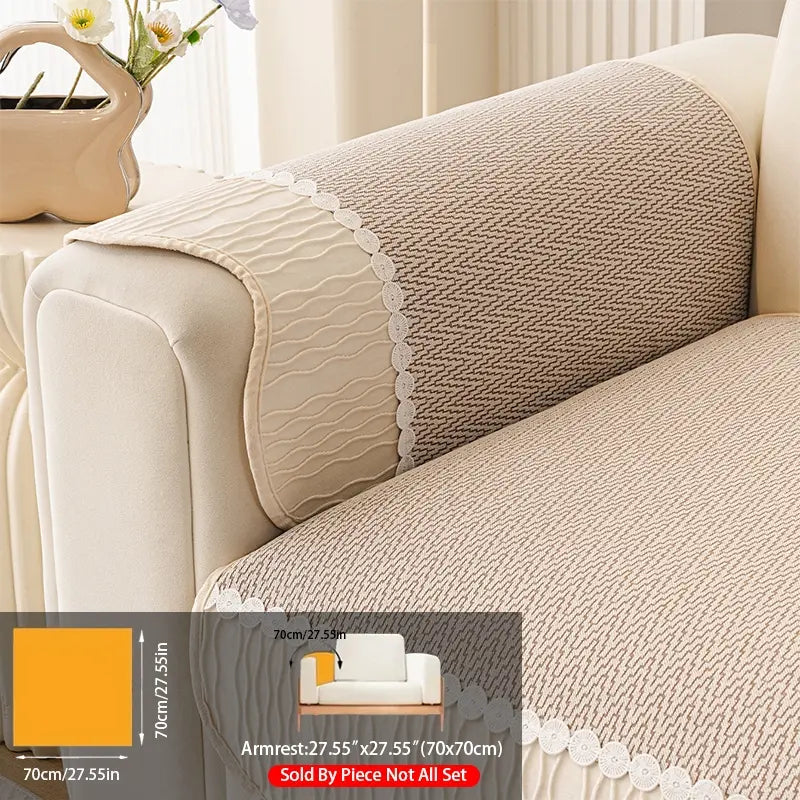 French Cream Snow Nourish Sofa Cushion, Non-Slip Cat Scratch Resistant, All-Season Use, Reusable Sofa Cover Seat Pad