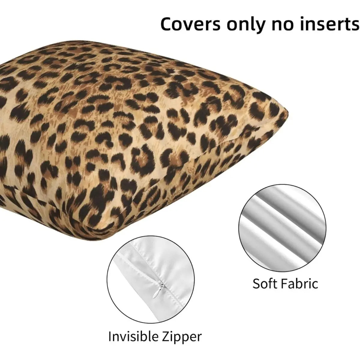 Plush Animal Cushion Covers (2-Pack, 18in x 18in) - Bold Leopard Look, Machine Washable, Wash-Safe Print, Hidden Zipper for Seamless Zip Look, Boho Safari Couch Living Room Decor