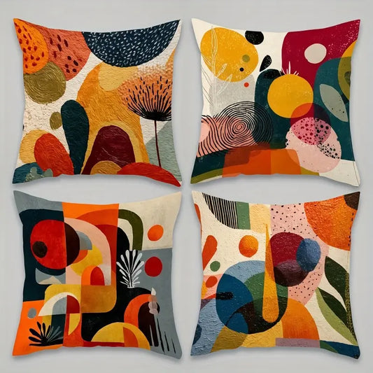 4Pcs Colorful Geometric Throw Pillow Covers  Modern Abstract Geometric Pattern Design Home Décor Products Suitable Spring Living Room Bedroom Sofa and Bed Decoration 2D Flat Single Sided Printing No Pillow Core