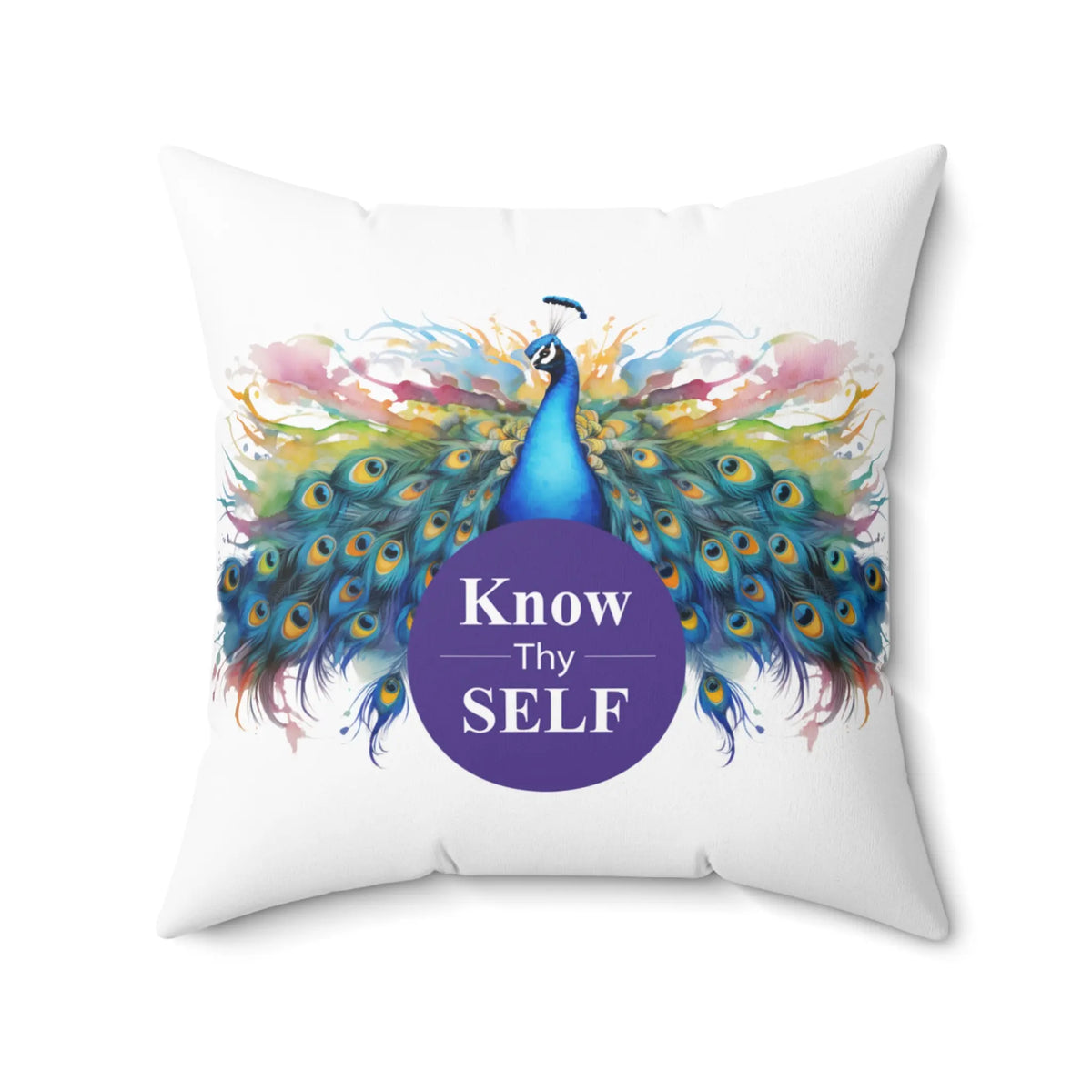 Know Thyself Peacock Square Pillow - Inspirational Home Decor