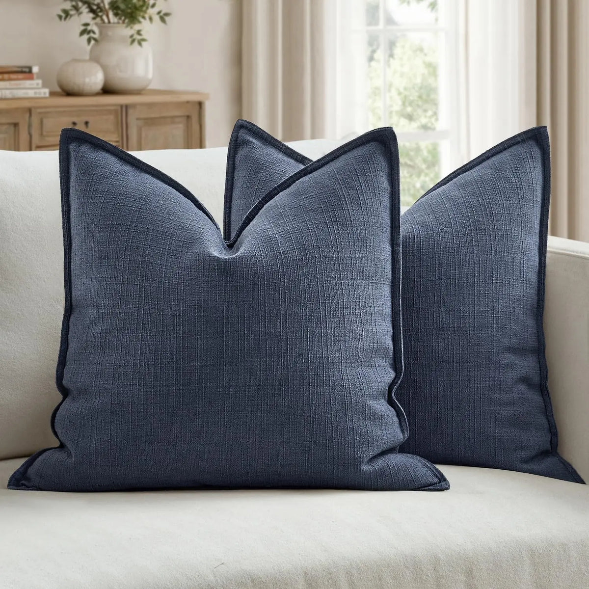 2-Pack 26x26 Natural Linen Euro Sham Pillow Covers - Thick Textured Cushion Slipcovers with Hidden Smooth Zipper, Machine Washable, Luxurious Hotel-Style Look for Modern Farmhouse Bed Decor, Neutral Household Textile Accessories
