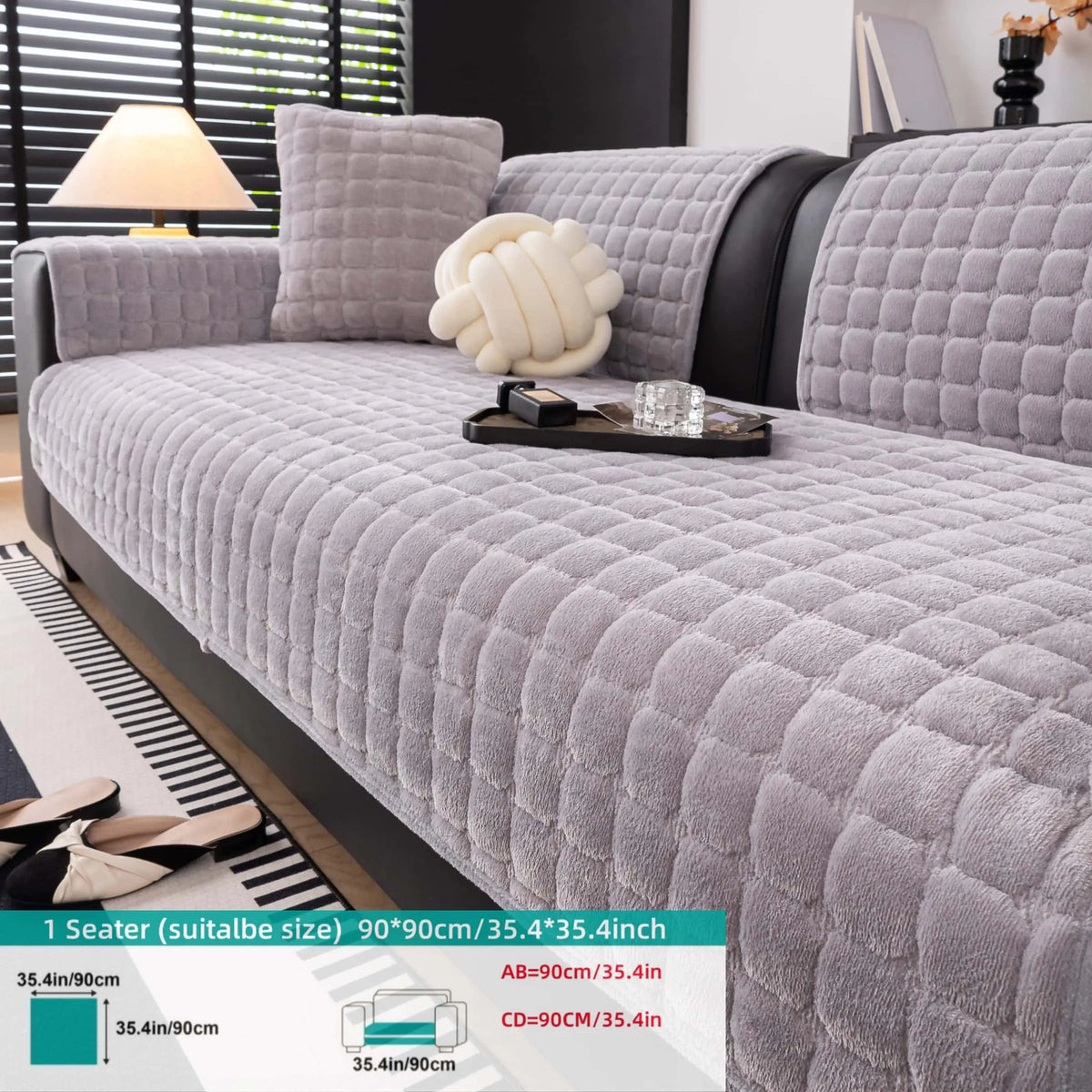 Solid colour Thick Plush Sofa couch cover, 1 PC Quilted Non Slip Washable Couch Cushion Cover Pad, Pet-Friendly Soft Velvet Sofa Protector, for Armchair, Loveseat, Sectional & Multi-Seater Sofas, Modern Cozy Living Room Decor, Sofa Slipcover.