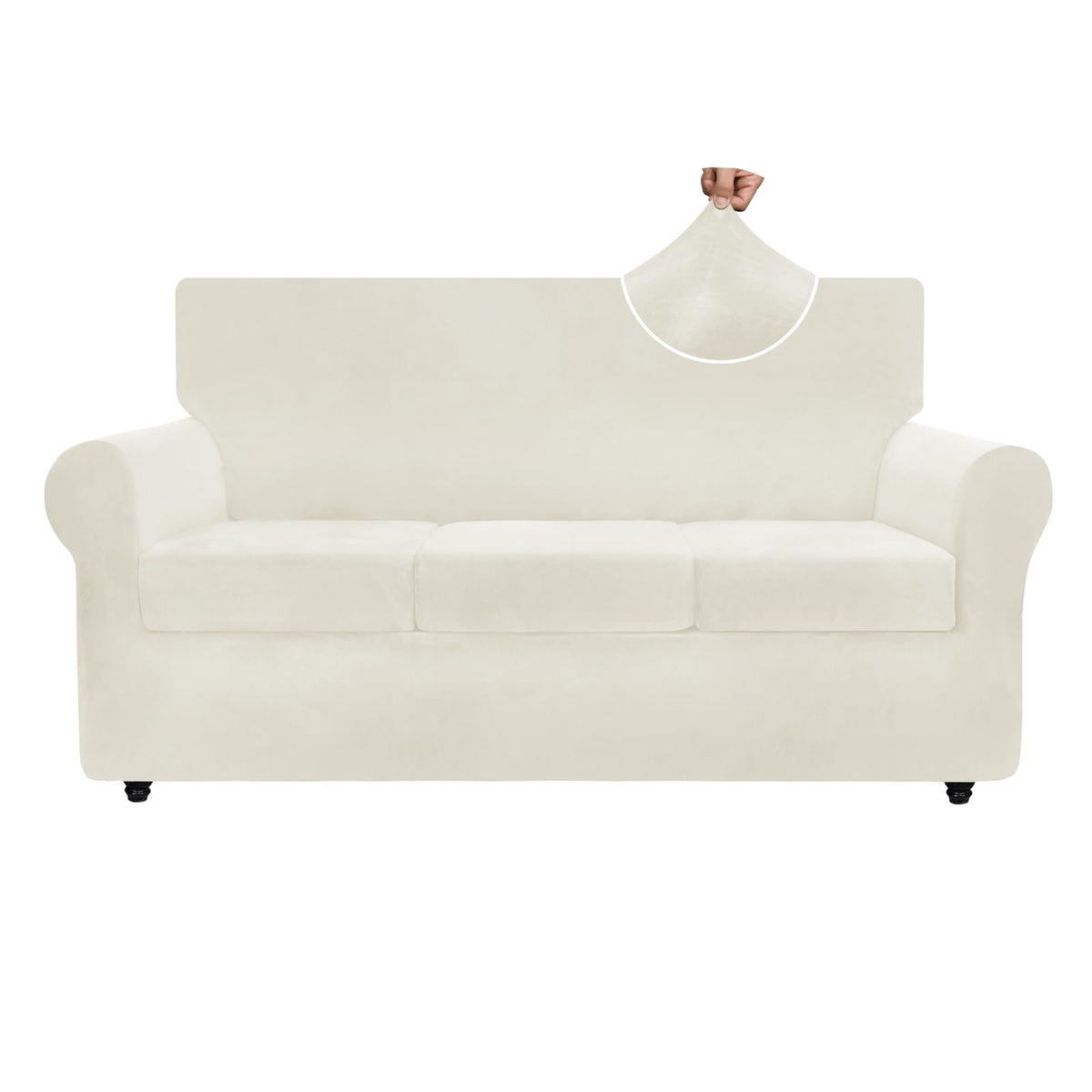 ZNSAYOTX Luxury Couch Cover 4 Piece Stretch Sofa Covers for 3 Cushion Couch Thick Soft Spandex Sofa Slipcover Living Room Anti Slip Dogs Pet Furnitre Protector (White, Sofa)