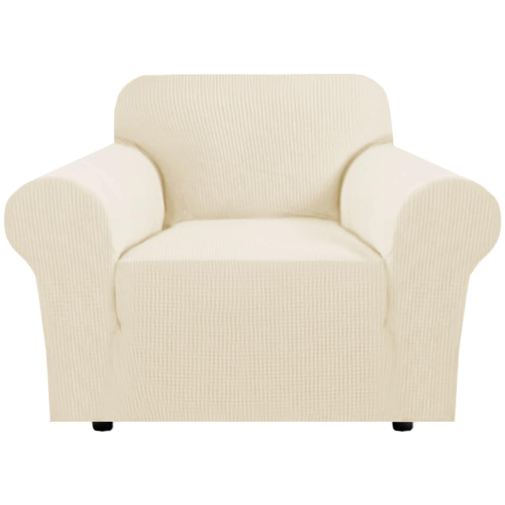 H.VERSAILTEX Stretch Sofa Covers for 3 Cushion Couch Covers Sofa Slipcovers for Living Room Feature Thick Checked Jacquard Fabric with Elastic Bottom, Sofa Large - Natural