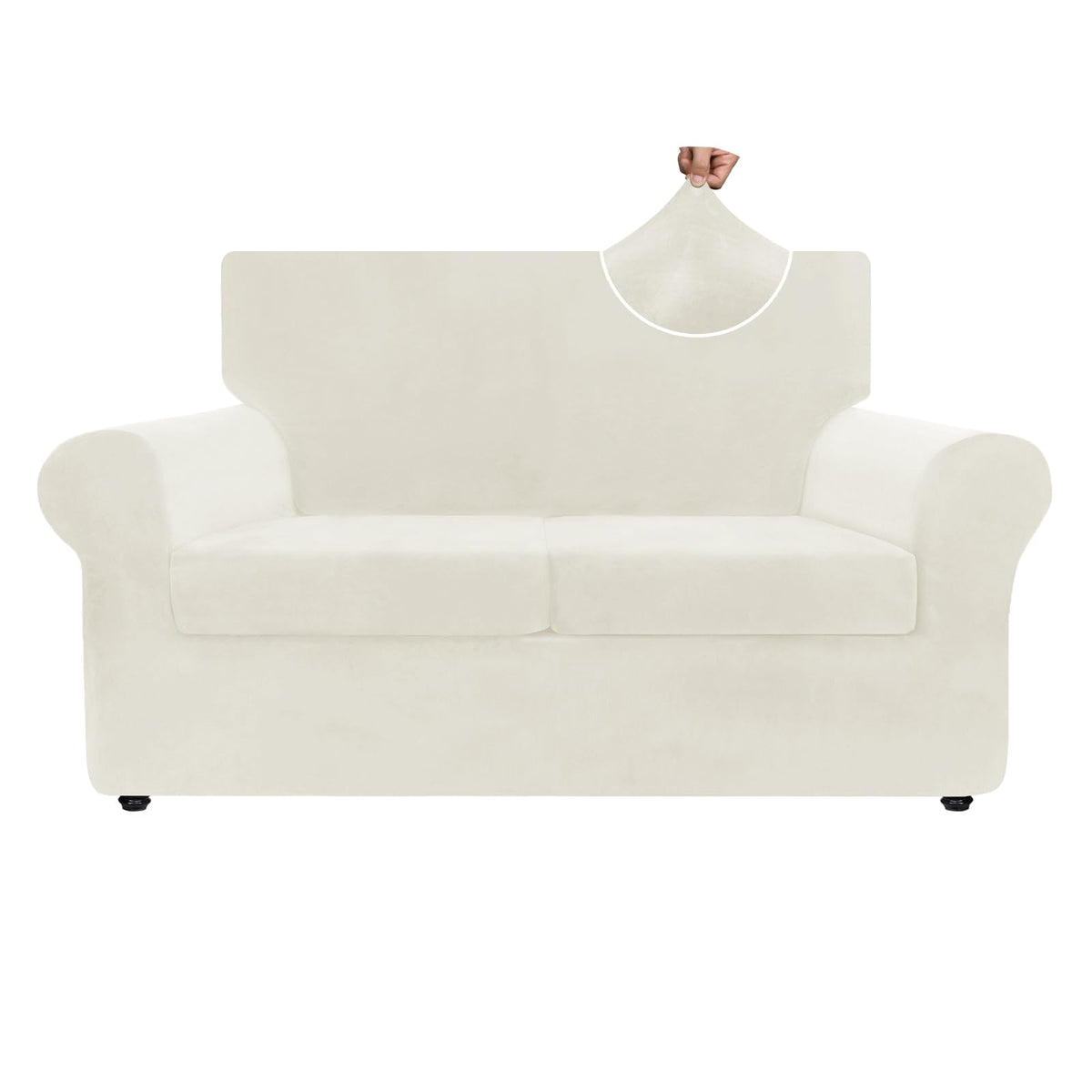 ZNSAYOTX Luxury Couch Cover 4 Piece Stretch Sofa Covers for 3 Cushion Couch Thick Soft Spandex Sofa Slipcover Living Room Anti Slip Dogs Pet Furnitre Protector (White, Sofa)