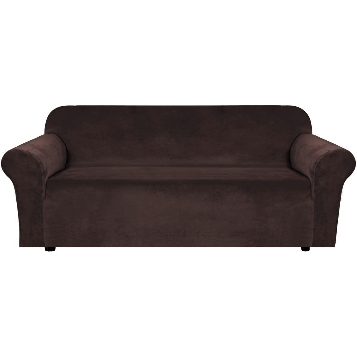 H.VERSAILTEX 1 Peice Stretch Velvet Sofa Covers for 3 Cushion Couch Covers Sofa Slipcovers Furniture Protector Soft, Crafted from Thick Comfy Rich Velour (Sofa 72"-90", Oatmeal)