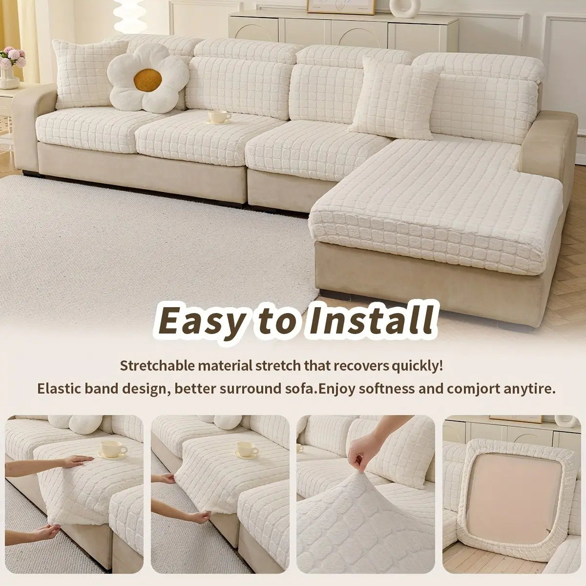 Elastic Couch Cover with Drawstring Design, Soft Removable Washable Sofa Pad, Dust-Proof Anti-Slip Split Sofa Set, Sofa Slipcover