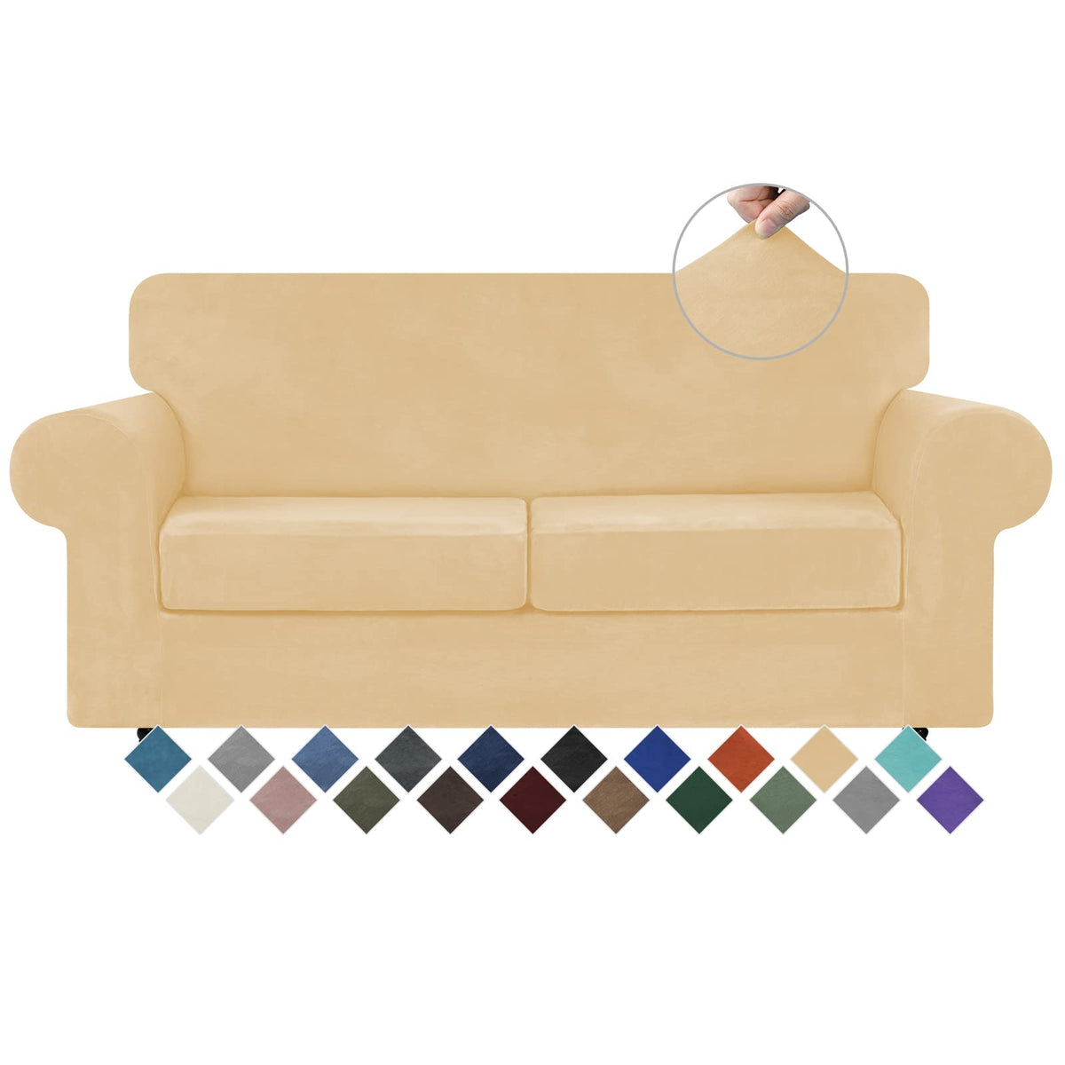 WEERRW 4 Pieces Couch Cover for Sofa Velvet Sofa Covers Washable, Dark Grey