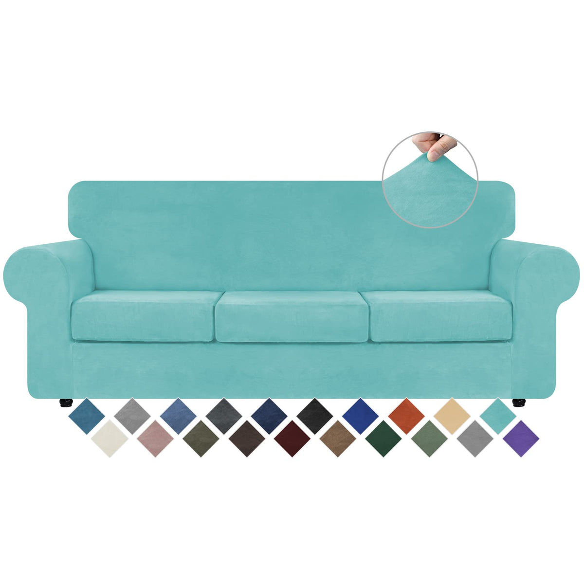 WEERRW 4 Pieces Couch Cover for Sofa Velvet Sofa Covers Washable, Dark Grey
