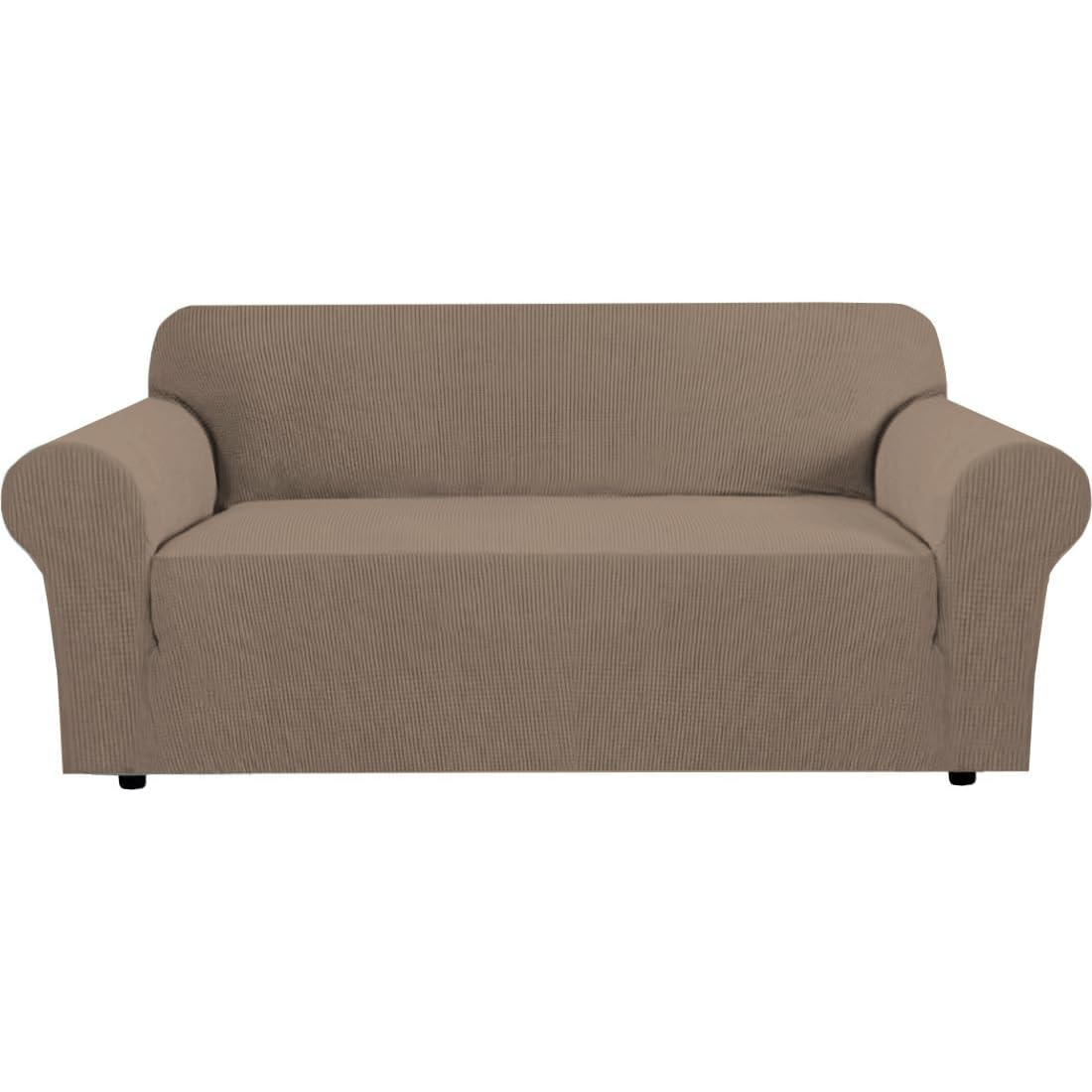 H.VERSAILTEX Stretch Sofa Covers for 3 Cushion Couch Covers Sofa Slipcovers for Living Room Feature Thick Checked Jacquard Fabric with Elastic Bottom, Sofa Large - Natural