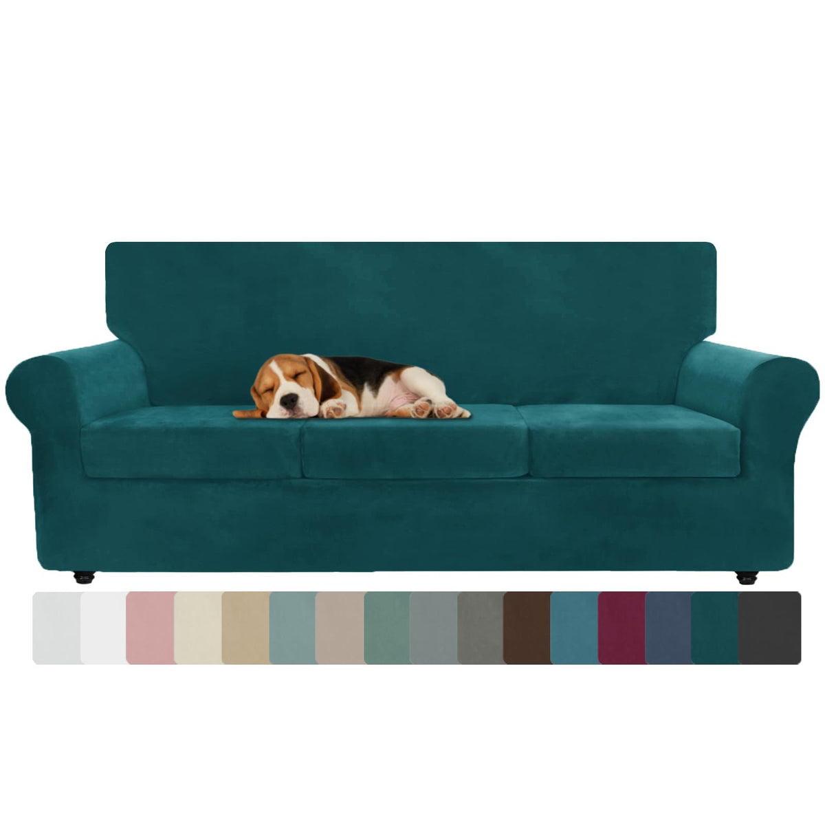 ZNSAYOTX Luxury Couch Cover 4 Piece Stretch Sofa Covers for 3 Cushion Couch Thick Soft Spandex Sofa Slipcover Living Room Anti Slip Dogs Pet Furnitre Protector (White, Sofa)