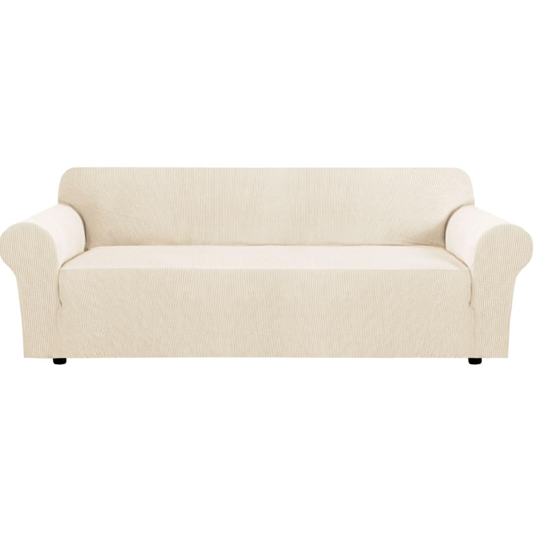 H.VERSAILTEX Stretch Sofa Covers for 3 Cushion Couch Covers Sofa Slipcovers for Living Room Feature Thick Checked Jacquard Fabric with Elastic Bottom, Sofa Large - Natural