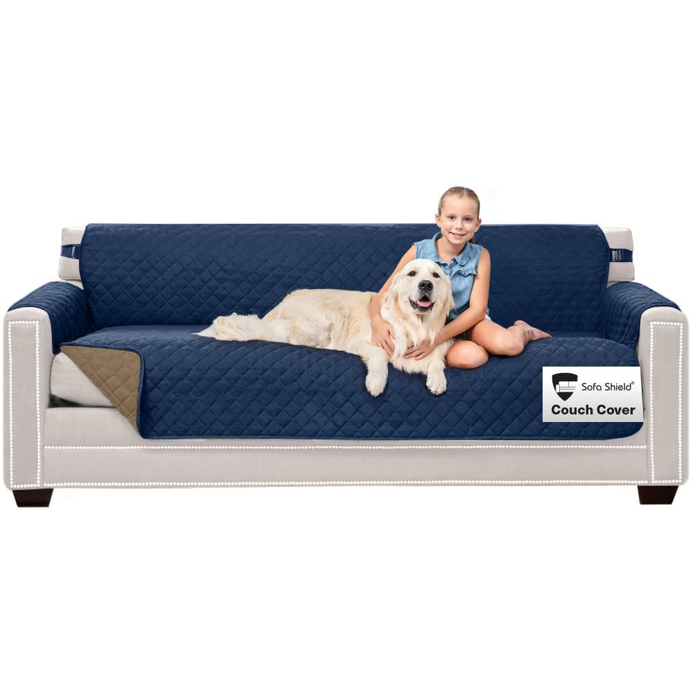 Sofa Shield® Couch Sofa Slip Cover for Dogs with Strap, Navy Sand