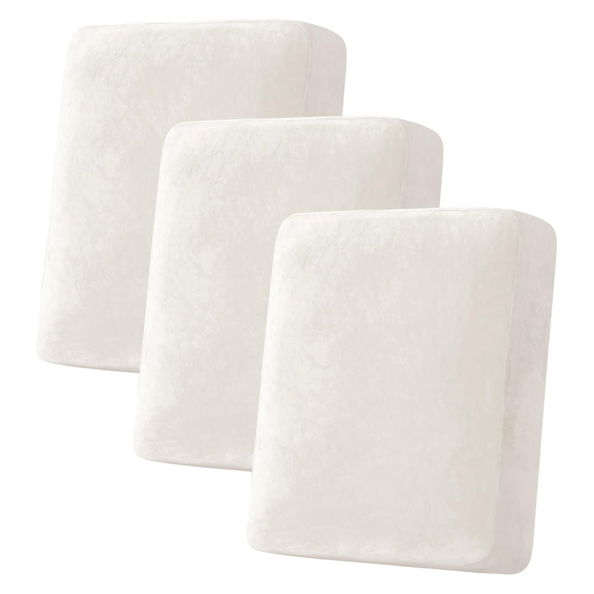 H.VERSAILTEX Velvet Stretch Couch Cushion Cover Plush Cushion Slipcover for Chair Loveseat Sofa Cushion Furniture Protector Seat Cushion Sofa Cover (2 Piece Large Sofa Cushion Covers, Ivory)