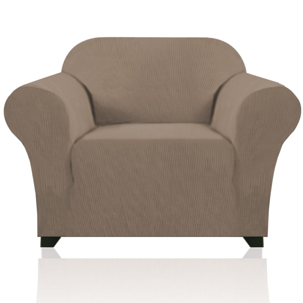 PrinceDeco Stretch Loveseat Sofa Cover Slipcover Couch Cover for 2 Cushion Sofa Washable Sofa Cover for Pets Friendly Furniture Protector Covers with Non Slip Bottom(Loveseat, Brown)