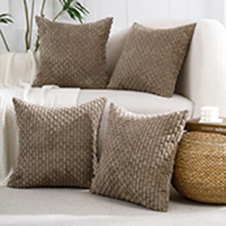 VAKADO Couch Throw Pillow Covers 18x18 Set of 4 Decorative Neutral Corduroy Boho Rustic Farmhouse Cushion Case Square for Home Decor Sofa Living Room Bed