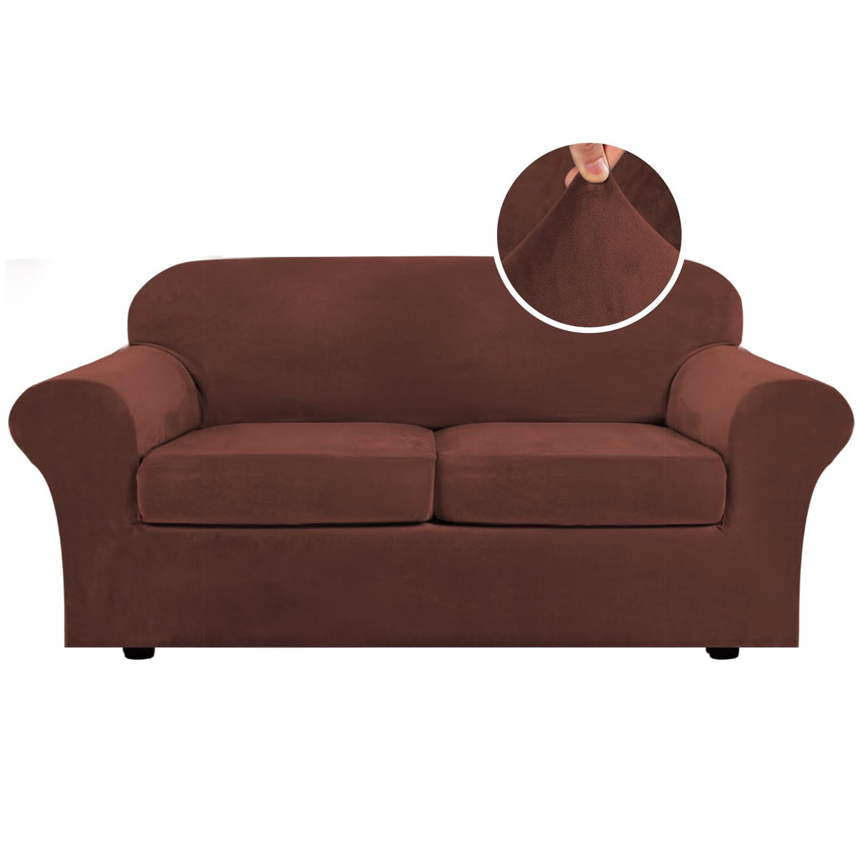 H.VERSAILTEX Modern Velvet Plush 4 Piece High Stretch Sofa Slipcover Furniture Protector Form Fit Luxury Thick Sofa Cover for 3 Cushion Couch, Machine Washable Width Up to 90 Inch(Sofa,Ivory)