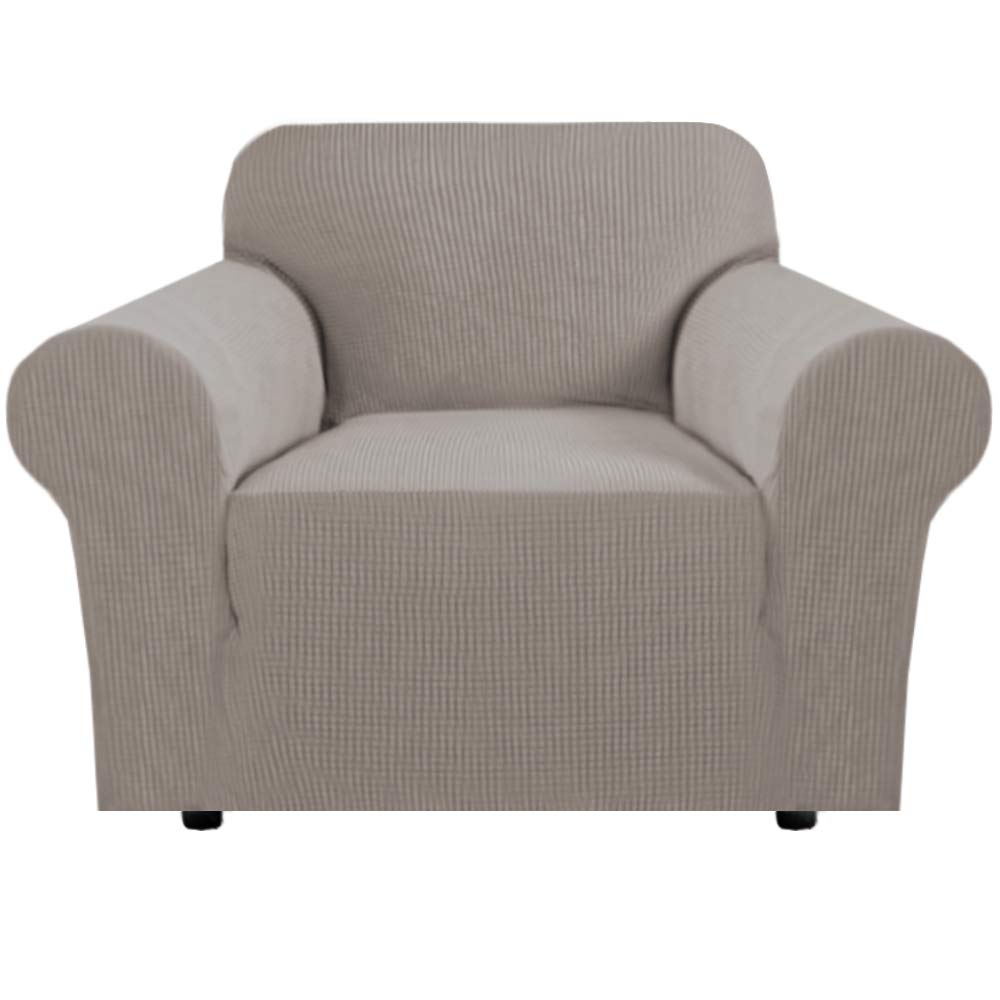 H.VERSAILTEX Stretch Sofa Covers for 3 Cushion Couch Covers Sofa Slipcovers for Living Room Feature Thick Checked Jacquard Fabric with Elastic Bottom, Sofa Large - Natural