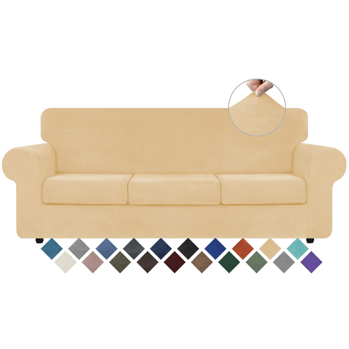 WEERRW 4 Pieces Couch Cover for Sofa Velvet Sofa Covers Washable, Dark Grey