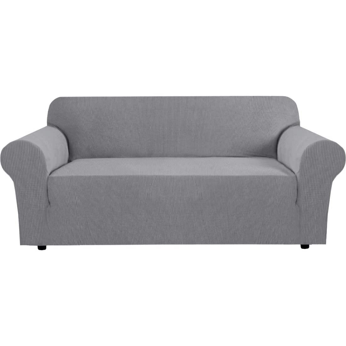 H.VERSAILTEX Stretch Sofa Covers for 3 Cushion Couch Covers Sofa Slipcovers for Living Room Feature Thick Checked Jacquard Fabric with Elastic Bottom, Sofa Large - Natural