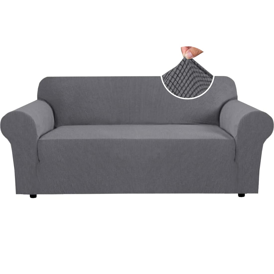 H.VERSAILTEX Stretch Sofa Covers for 3 Cushion Couch Covers Sofa Slipcovers for Living Room Feature Thick Checked Jacquard Fabric with Elastic Bottom, Sofa Large - Natural