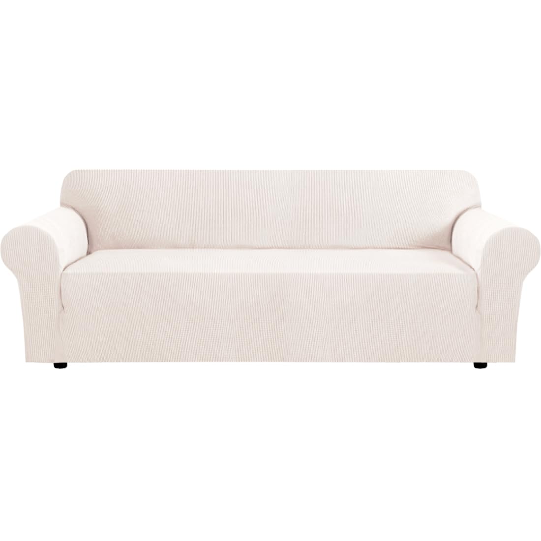 H.VERSAILTEX Stretch Sofa Covers for 3 Cushion Couch Covers Sofa Slipcovers for Living Room Feature Thick Checked Jacquard Fabric with Elastic Bottom, Sofa Large - Natural