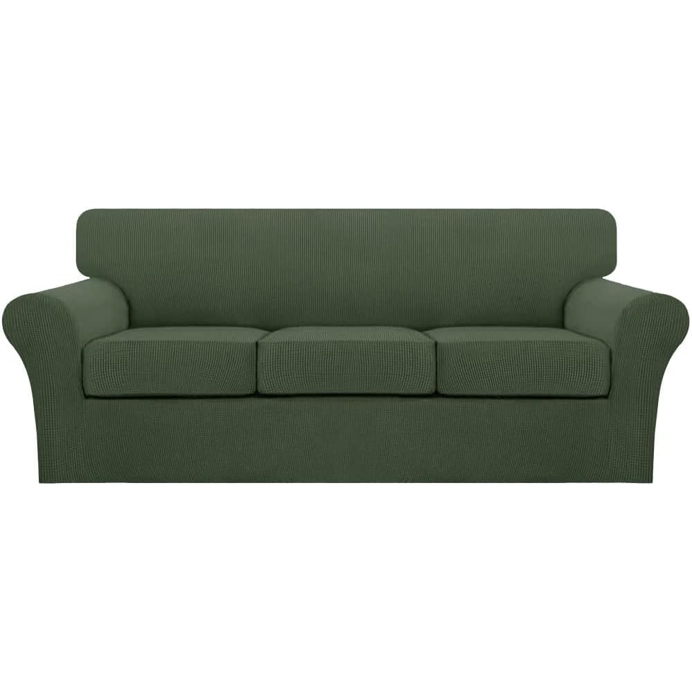Turquoize 4 Piece Couch Cover Sofa Covers for 3 Cushion Couch Sofa Slipcovers Washable Sofa Cover for Dogs with Individual Couch Cushion Covers Feature Jacquard Fabric(3 Cushion Sofa, Biscotti Beige)
